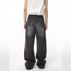Threebooy Street Fashion American Retro Black Gray Denim Pants Trendy Denim Zipper Wide Leg Loose Straight Leg Pants