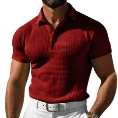 Threebooy Men's Casual Short Sleeve Polo Shirts Solid Waffler Comfortable Outdoor Polos Male Streetwear Turn Down Collar Pull On Tees Tops
