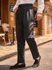 Threebooy plus Size Men's Casual Striped Pants Trendy Business Wear Suitable for Daily Outings