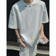 Threebooy Design-sensing Short-sleeved T-shirt Men's Round Neck Loose American Retro Korean Style Outfit Five-point Sleeve Top