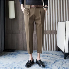 Threebooy Spring New Solid Ankle Length Business Formal Wear Men Clothing Dress Pants Slim Fit Casual Office Trousers 28-36
