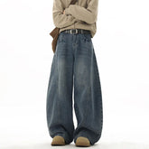 Threebooy Wide Leg Jeans Men Denim Dark Blue Floor Sweeping Baggy Trousers Street Dance Hip Hop Unisex Urban Fashion Urban Streetwear