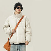 Threebooy American retro thick PU leather short cotton jacket winter version stand up collar cotton jacket warm jacket
