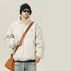 Threebooy American retro thick PU leather short cotton jacket winter version stand up collar cotton jacket warm jacket