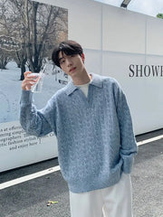 Threebooy Korean style spring and autumn men and women trendy street collar pullover sweater for couples loose retro street casual simple