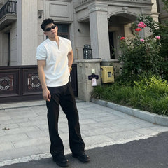 Threebooy New Semi-zipper Waffle Sports T-shirt Breathable and Large-scale Cuffed Fitness Garment Casual Breathable and Versatile