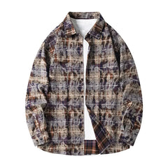 Threebooy Lapel Collar Casual Shirt Jacket Retro Plaid Tie-dye Men's Cotton Shirt Coat Long Sleeve Casual Single Breasted 5Colors