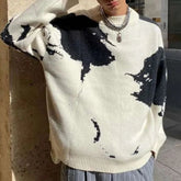 Threebooy Large Size Knitted Sweater High Street Design Niche American Retro Sweater Men'S Tops Lazy High-End Versatile Knitted Sweater
