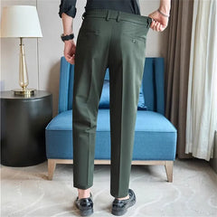 Threebooy Summer Suit Pants Men Fashion Smart Casual Suit Trousers Slim Fit Wedding Party Formal Dress Mens Solid Color Ankle Length Pants