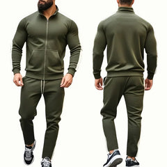 Threebooy Spring Autumn Men's 2-Piece Set Color Blocking Zipper Stand Collar Casual Sports Jacket Sweatshirt Trousers Suit