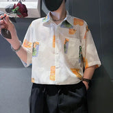 Threebooy Y2K Mens Shirt Semi Transparent Printed Color Short Sleeved Shirt Summer Casual Hawaiian Short Sleeved Top Men's Clothing