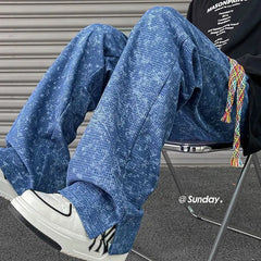 Threebooy Tie-dye Casual for Men's American High Street Trendy Brand Straight Wide-leg Versatile Sports Pants