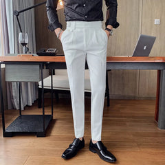 Threebooy Brand Clothing Fashion Spring High Quality Slim Fit Business Suit Pants/Male White Black Leisure Dress Trousers 29-36