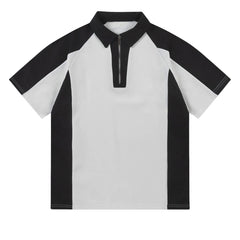 Threebooy Vintage Splicing Polo Shirts Men Streetwear Hip Hop Half Zipper Sport Tshirt Harajuku Loose Casual Short Sleeve Tees Tops Unisex
