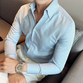 Threebooy New Style Men Spring High Quality Long Sleeve Shirts/Male Lapel Office Business Dress Shirts Homme Camisas Plus Size S-3XL