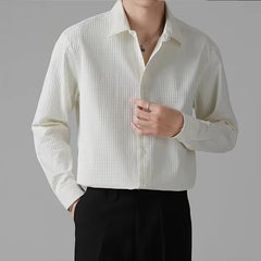 Threebooy New Men Luxury Korean Style Shirts Casual Long Sleeve Drapped Solid Color Button-down Cardigan Fashion Business Leisure Blouse