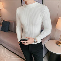 Threebooy British Style Men Winter Solid Color Turtle Pullover Knitted Shirt Slim Sweater Men Knitted Sweaters Men Knitwear S-4XL