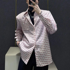 Threebooy Mens Shirt Love Print Casual Shirt Autumn American Retro Light Streetwear Versatile Campus Long-Sleeve Top Men'S Clothing
