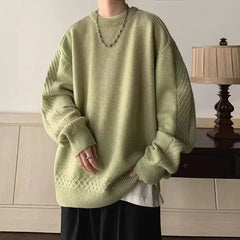 Threebooy Thickened Lazy Knitted Sweater Men's Loose Korean Style Casual Winter Fashion Crew Neck Pullover Comfortable Japanese Style