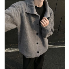 Threebooy Stand Collar Cardigans Men Retro Simple Streetwear Sweater Autumn Winter Solid Popular American Style Male Knitting Casual Daily