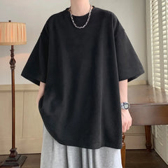Threebooy Summer Short Sleeved T-shirt Men Oversized Casual Round Neck T Shirt Men Streetwear Korean Loose Suede T Shirt Mens Top M-3XL