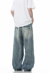 Threebooy Crack Baggy Jeans Man Pants Y2k Harajuku High Street Vintage Washed Straight Denim Trousers 2025 New Punk Goth Jeans For Man