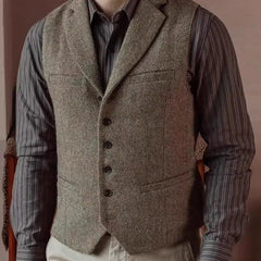 Threebooy Autumn Winter Woolen British Retro Horse Clip Casual Slim Suit Collar Vest Men