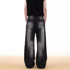 Threebooy American Street Retro Washed Rivet Design Niche Jeans Men Autumn And Winter New Fashion Straight Wide-Leg Mopping Trousers Men
