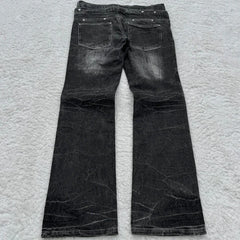 Threebooy Y2K Washed Jeans Gothic Retro Micro Flared Double Waisted Lace Up Pants Men Women Streetwear High Quality Design Sense Trousers