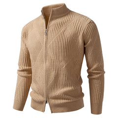 Threebooy Autumn Winter Stand Collar Knitted Sweatercoat Men Fashion Solid Color Geometric Knit Cardigan Mens Casual Sweater Jacket Coat