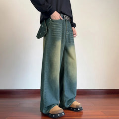 Threebooy American Style Mopping Jeans Men's Women's Chic Pocket Retro Fashion Pants High Street Loose Casual Wide Leg Denim Pants