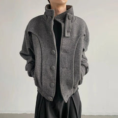 Threebooy American Retro Thick Woolen Coat Men Autumn And Winter Fashion Casual Loose Short Stand Collar Y2k Woolen Jacket Mens Clothing