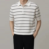 Threebooy Men's Clothing Light Luxury Business Striped Polo Shirt Casual Slim-fit Knitted Short Sleeve T-shirt High Quality Patchwork Tops