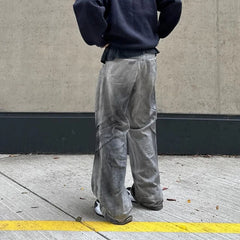 Threebooy American High Street Hip Hop Scratched Tie Dye Wide Leg Pants Mens Distressed Heavy Industry Streetwear Jeans Versatile Pants
