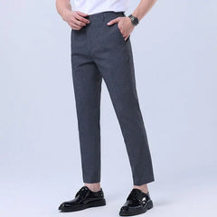 Threebooy Men's Trousers Autumn Straight Stretch Elastic Non-iron Workwear Business Slim Casual Nine-point Trousers
