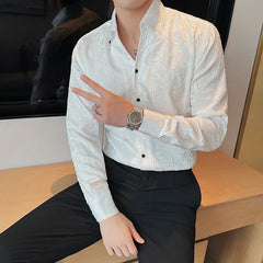 Threebooy Clothing Men Spring High Quality Business Long Sleeve Shirts/Male Slim Fit Solid Color V-Neck Office Dress Shirt