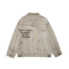 Threebooy Hip Hop Men's Washable Old Denim Clothes Vintage Embroidered Denim Jackets Speckled Oversize Loose Coat Men's Spring and Autumn