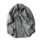 Threebooy Japanese Retro Shirt Washing Old Plaid Work Clothes Denim Shirt Men Women Trendy Loose Casual Long-sleeved Top Urban Chic Blouse