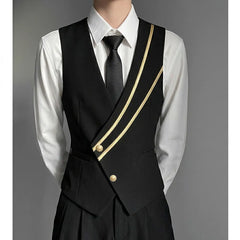 Threebooy Trendy Leather Splicing Men Suit Vest Prom Party Waiter Nightclub Uniform Waistcoat Couple Casual Social Business Dress Vests
