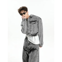 Threebooy American Premium Jacket Denim Suit Spring Casual Loose Jacket Jacket Pants Set