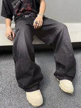 Threebooy 1Pc Men's Daily Travel Casual American Street Loose Jeans, Black, Light Blue, Sea Blue Fashion Street Style Retro Lantern Jeans Jeans Denim Pants