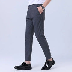 Threebooy Men's Trousers Autumn Straight Stretch Elastic Non-iron Workwear Business Slim Casual Nine-point Trousers