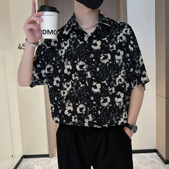 Threebooy Mens Shirt Ice Silk Printed Short Sleeve Shirt Summer Casual Versatile Thin Fashion Color Personalized Top Men's clothing