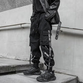 Threebooy Techwear Cargo Pants Men Joggers Black Cargo Trousers for Men Jogging Japanese Streetwear Hip Hop Hippie Gothic Ribbon