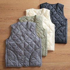 Threebooy Windproof Waterproof Autumn Padded Vest Inner Imitation Wool Quilted Cotton Fluffy Warm Lightweight V-neck Vest Cotton Waistcoat