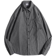 Threebooy Spring Autumn Japan Retro Long-sleeved Striped Shirt Men's Vintage Preppy Top Casual Loose College Boyfriend Style Shirt Jacket
