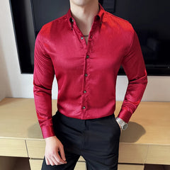 Threebooy Men High-quality Glossy Wrinkle Resistant and Iron Free Shirt Men Social Shirt Long Sleeved Slim Fit Clothing Plus Size Tailcoat