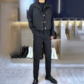 Threebooy Mens Jacket Trousers Sets Retro Brass Button Slim Jacket Streetwear Fashion Casual British Elegant Two-Piece Sets Men'S Clothing