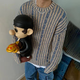 Threebooy Mens Casual Color-Blocked Striped Distressed Knitted Sweater Genderless 2024 New Fashion Personalized Twist New Product Unisex