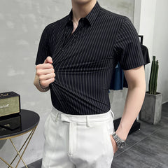 Threebooy Top Quality Men's Summer Casual Short Sleeve Shirts/Male Slim Fit Business Office Stripe Casual Shirt Man Dress Shirts 4XL